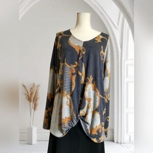 Stylish Navy and Gold Patterned Top
